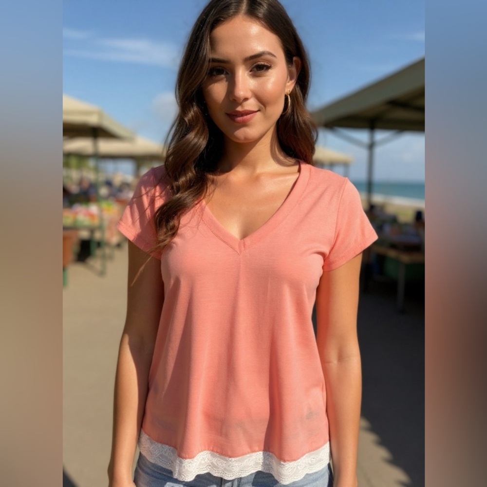 Ladies Donabelly V-Neck Coral Top NWT (inv# 106)